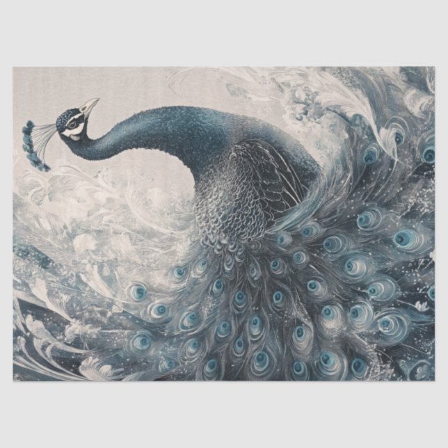 Papier Mousseline Orné Peacock Regal Aquarelle Découpage Oiseau Art (Recto)
