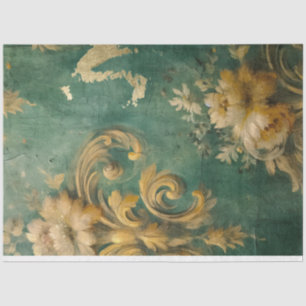 Papier Mousseline Ornement baroque d'or lourd vert émeraude vintage