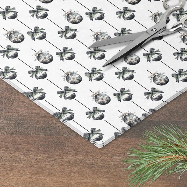 Papier Mousseline Ornement de Noël noir blanc (Black White Christmas Ornament Tissue Paper)