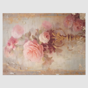 Papier Mousseline Ornements baroques or roses luxuriantes découpage