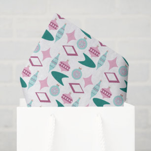 Papier Mousseline Ornements de Noël rétro rose et turquoise