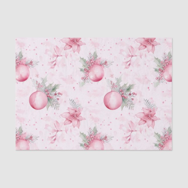 Papier Mousseline Ornements de Noël rose Floral (Recto)