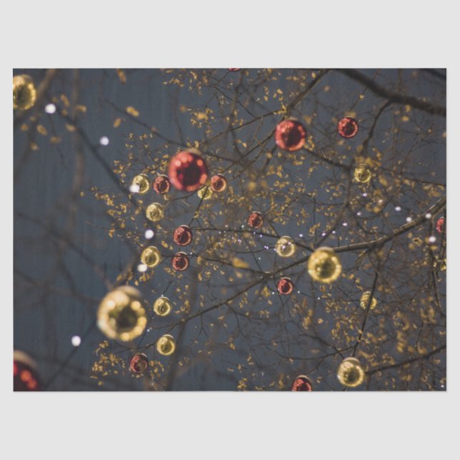 Papier Mousseline Ornements de Noël Rouge brillant et brillant (Recto)