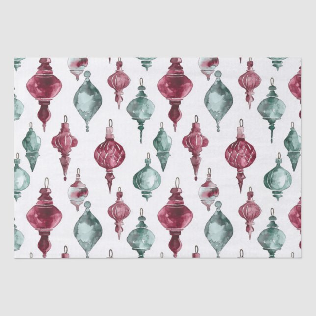 Papier Mousseline Ornements de Noël vert rouge Bourgogne (Recto)
