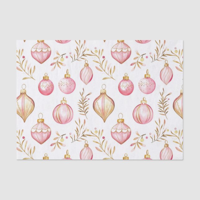 Papier Mousseline Ornements de Noël Vintage or rose (Recto)