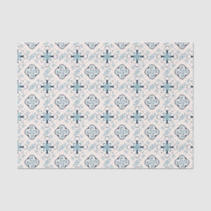 Papier Mousseline ornements marocains bleu crème ethnique design Est