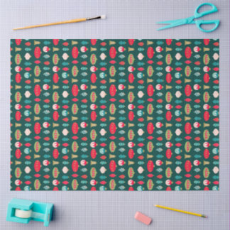 Papier Mousseline Ornements Rétro Doodle en Rouge Vert Rose Or