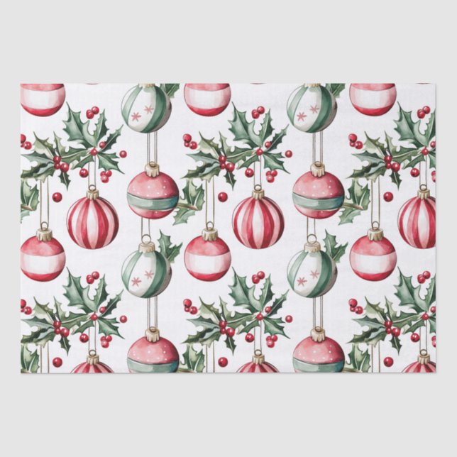 Papier Mousseline Ornements vintages Noël Holly (Recto)