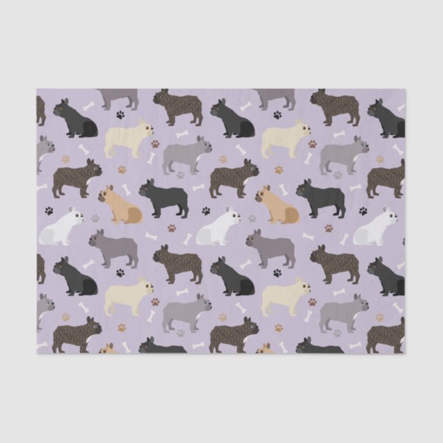 Papier Mousseline Os et pattes de Bulldog français violet (Recto)