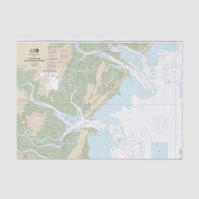 Papier Mousseline Ossabaw et St Catherines Sons Carte Nautique (Recto)