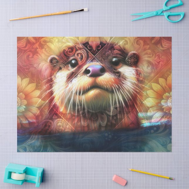 Papier Mousseline Otter Floral Turquoise Orange Otter Découpage (Artisanat)