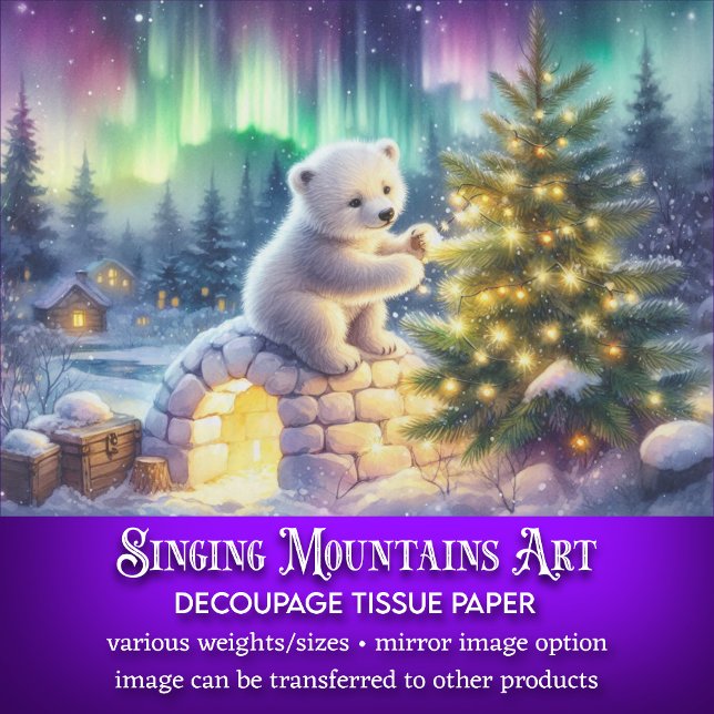 Papier Mousseline Ours blanc de Noël et découpage d'arbre (Créateur téléchargé)