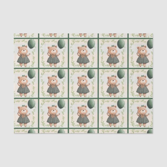 Papier Mousseline Ours de robe vert plaqué avec poil (Recto)