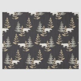 Papier Mousseline Ours et sapins sur arrière - plan noir
