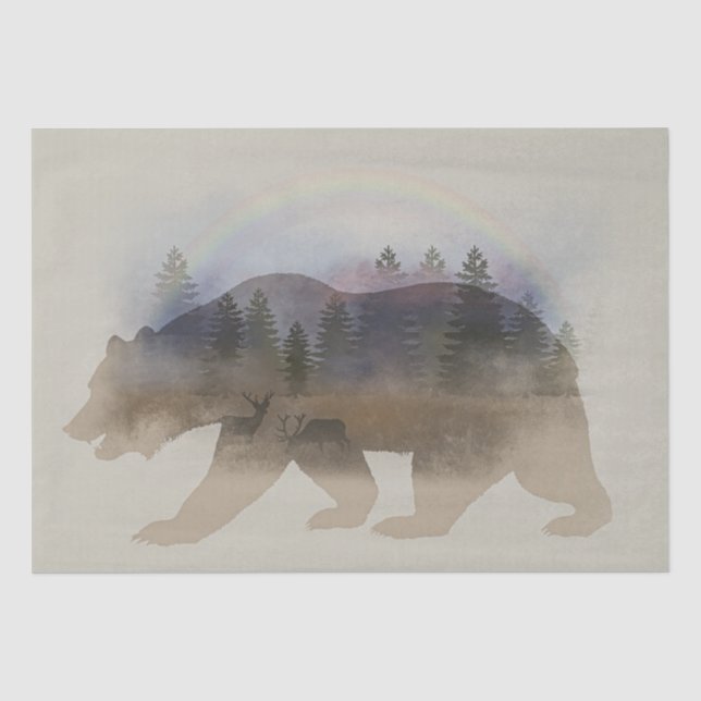 Papier Mousseline Ours Forest Roe Cerf Arc-en-ciel Silhouette (Recto)