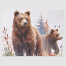 Ours Grizzlis Aquarelle Bois