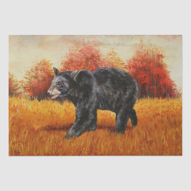 Papier Mousseline Ours noir en forêt d'automne (Recto)