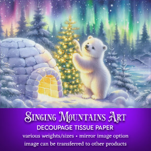 Papier Mousseline Ours polaire arctique igloo et arbre de Noël décou