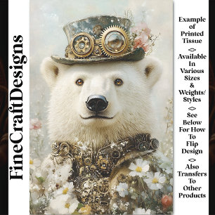 Papier Mousseline Ours polaire Steampunk royal, découpage floral CB1