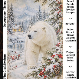 Papier Mousseline Ours polaire vintage, forêt hivernale, Noël FY3R