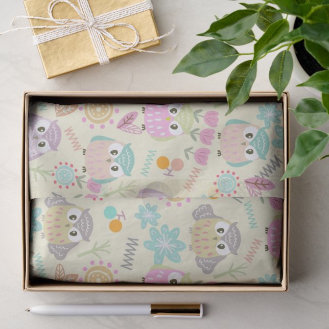Papier Mousseline Owl Pastel Yellow   (Cadeau)