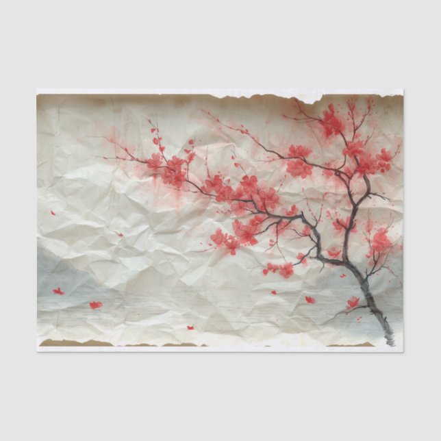 Papier Mousseline Page écrasée avec branche de fleurs de cerisiers (Recto)