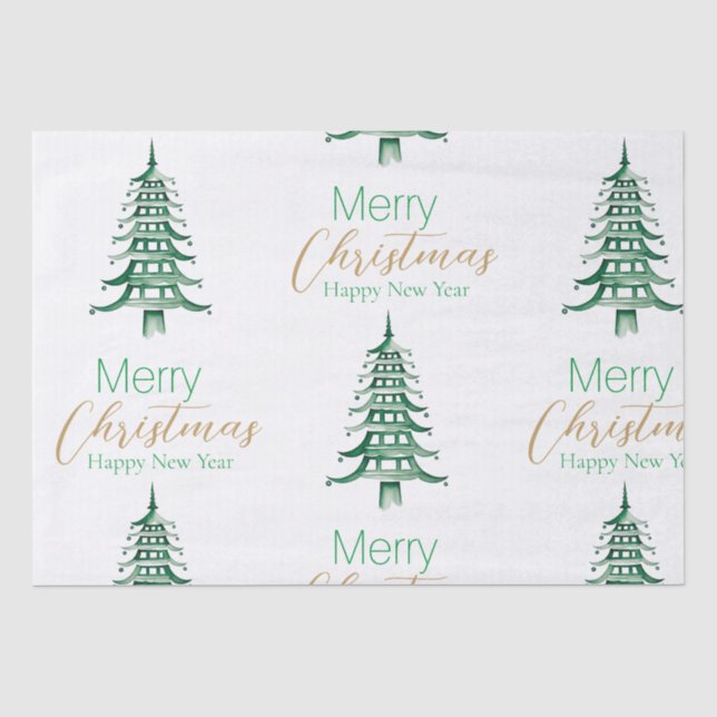 Papier Mousseline Pagode verte Arbre de Noël Papier Tissu (Recto)