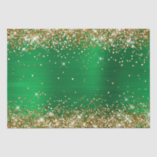 Papier Mousseline Pailleté doré Vert ombré brillant Feuille