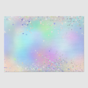 Papier Mousseline Paillettes et feuille iridescente arc-en-ciel holo