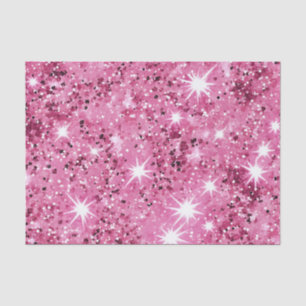 Papier Mousseline Paillettes Étoiles Rose Chaud Brillant