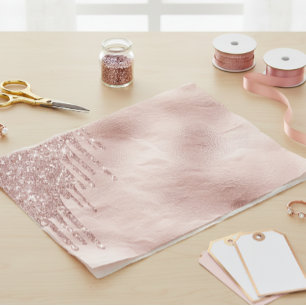 Papier Mousseline Paillettes gouttelettes scintillantes or rose méta