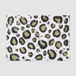 Papier Mousseline Paillettes Or Blanc & Imprimé Léopard Guépard Noir