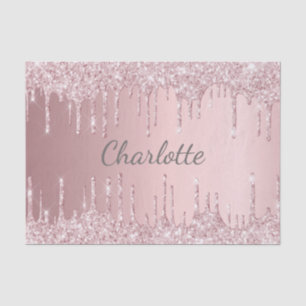 Papier Mousseline Paillettes rose blush gouttes monogramme féminin
