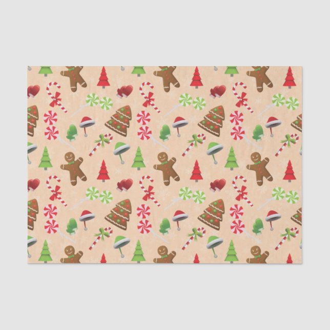 Papier Mousseline Pain d'épices Homme, Bonbons et chapeau santa (Recto)