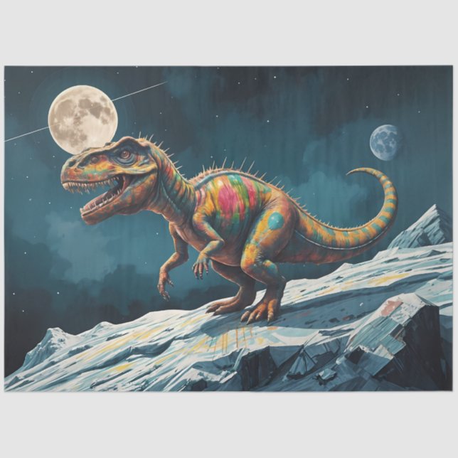 Papier Mousseline Painted Dinosaur Under Moonlight Pop Surreal  (Recto)