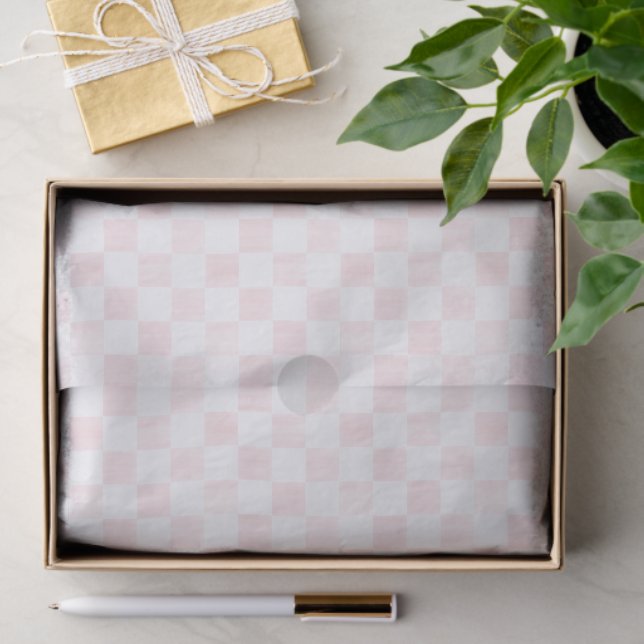 Papier Mousseline Painted Pink and White Check Checkerboard Pattern (Cadeau)