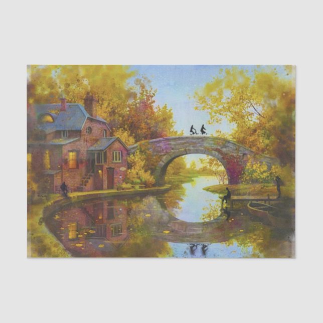 Papier Mousseline Painting of Bridge Over a Stream Tissue Paper (Recto)