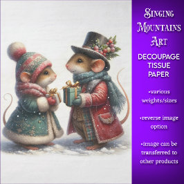 Papier Mousseline Paire de souris victoriennes Cadeaux de Noël Décou