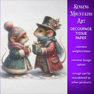Papier Mousseline Paire de souris victoriennes Cadeaux de Noël Décou