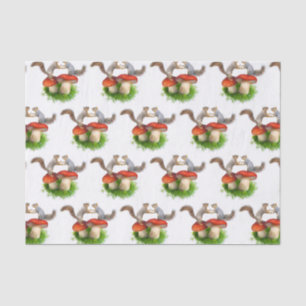 Papier Mousseline Paire d'écureuils sur les champignons rouges Papie