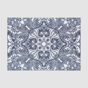 Papier Mousseline Paisley assez bleu-foncé et blanc