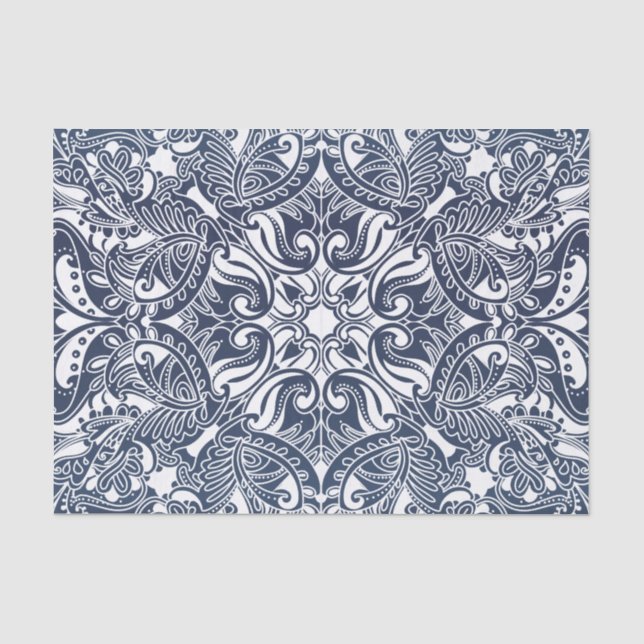 Papier Mousseline Paisley assez bleu-foncé et blanc (Recto)