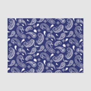 Papier Mousseline Paisley bleu et blanc