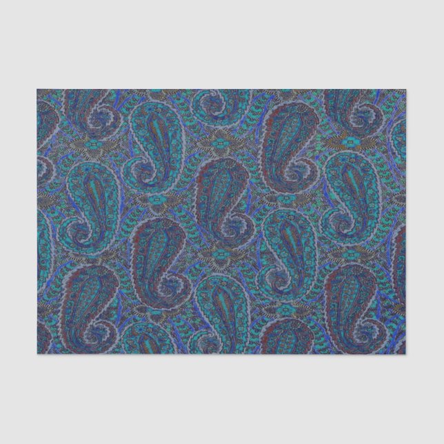 Papier Mousseline Paisley Blue Indian Boho Motif (Recto)