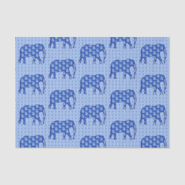 Papier Mousseline Paisley éléphant, Cobalt bleu et blanc (Recto)