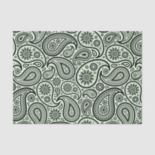 Papier Mousseline Paisley Vintage Noir Sur Arrière - plan Vert Mint