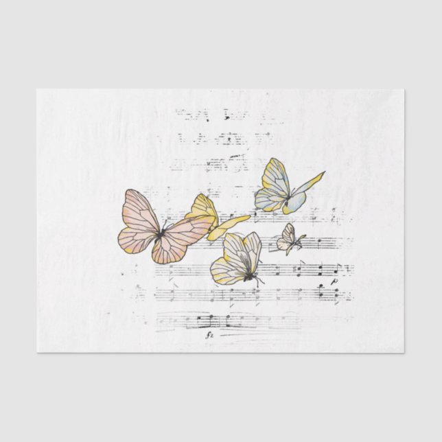 Papier Mousseline Pale Pastel Butterfly Music Decoupage (Recto)