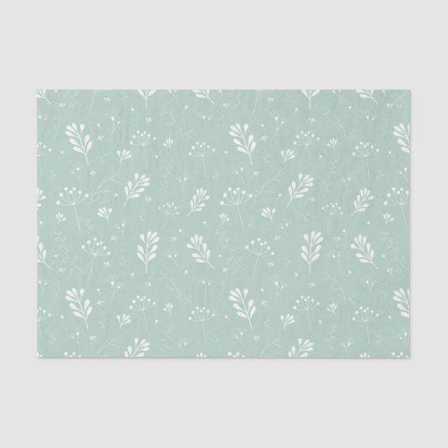 Papier Mousseline Pale Vert Fleurs Feuille Motif Nature Découpage (Recto)