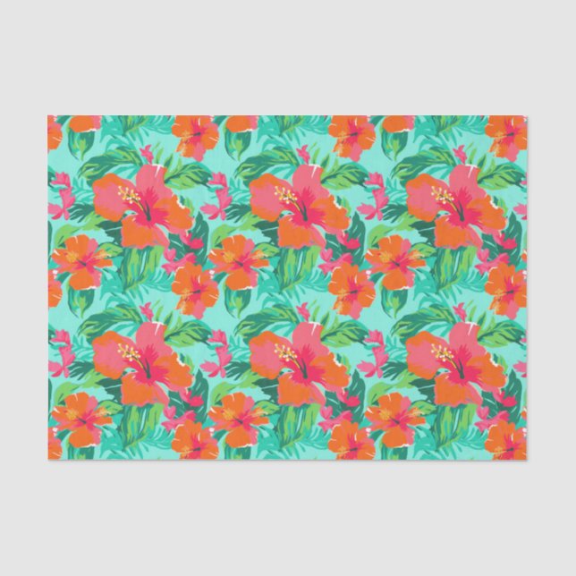 Papier Mousseline Palm Beach Fleurs de l'île tropicale (Recto)