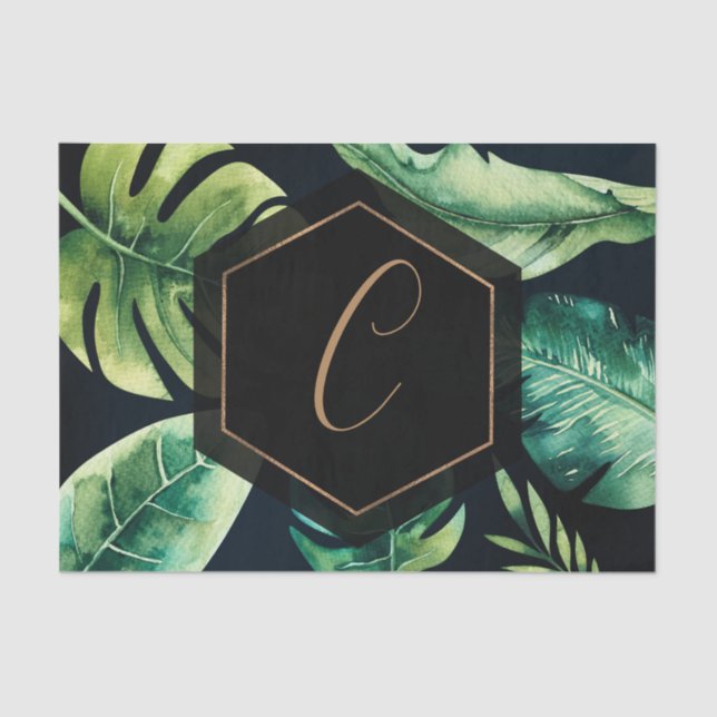 Papier Mousseline Palm Feuille Black Gold Élégant Tropical Été (Recto)